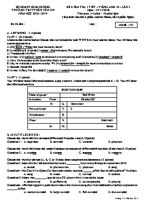 Đề kiểm tra 1 tiết lần 2 môn Tiếng Anh Lớp 10 - Mã đề 151 - Năm học 2018-2019 - Trường THCS Trần Văn Ơn (Có đáp án)